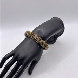 Gold Tone Wire Cuff Bracelet Brown Sequins Adjustable Jewelry